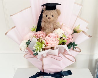 Personalised Graduation Teddy Flower Bouquet, Forever Keepsake, Artificial Flowers, Congratulations, Gift For Her, Grad, Name, Present, Gift