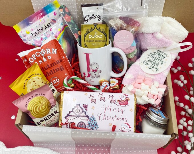 Christmas Pamper Hamper Luxury Personalised Gift Treat Box, Mug, Name, Spa Box, De Stress, for