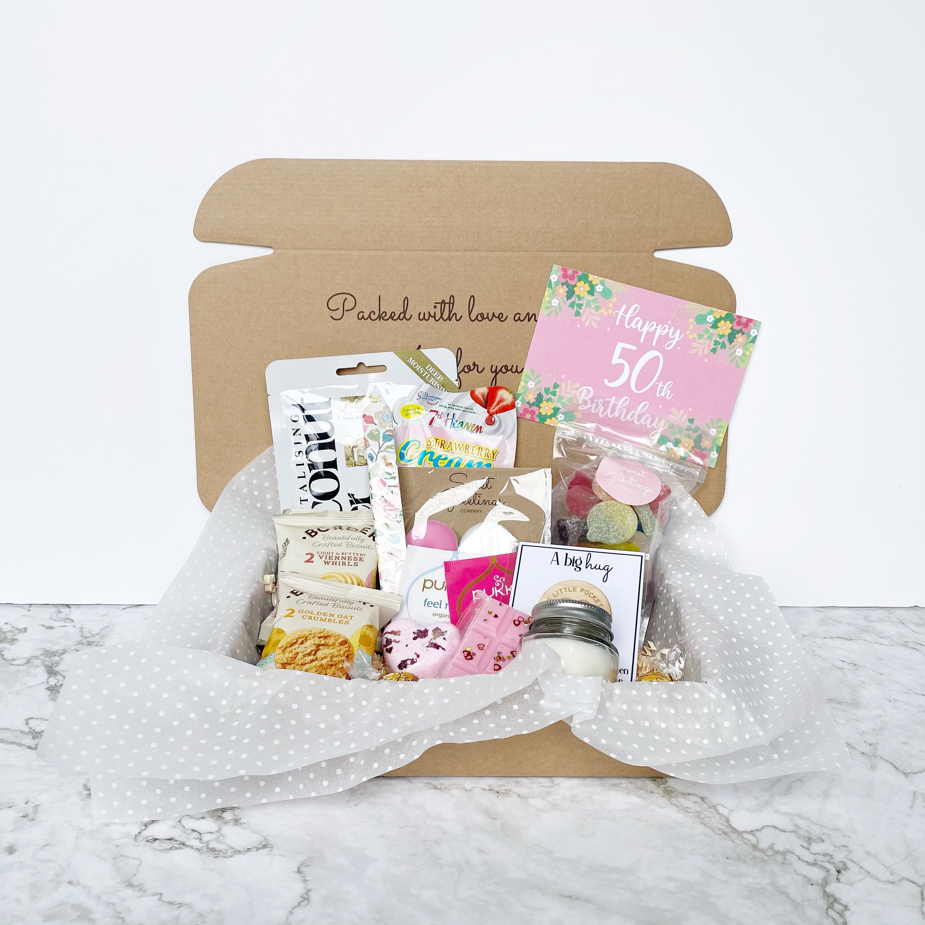 Happy 50th Birthday Pink Gift box Pamper Hamper Spa Kit Etsy