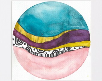 Abstract Watercolor original modern circle patchwork wall decor contemporary geometric abstract painting boho home decor