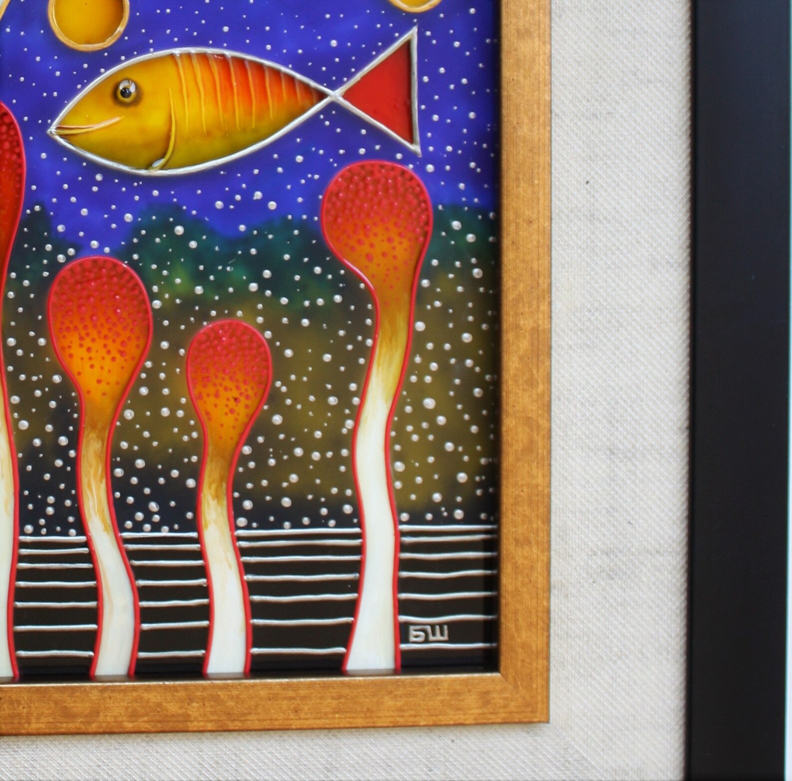 Fish Painted Glass Original Nautical Painting Seabed Art Etsy