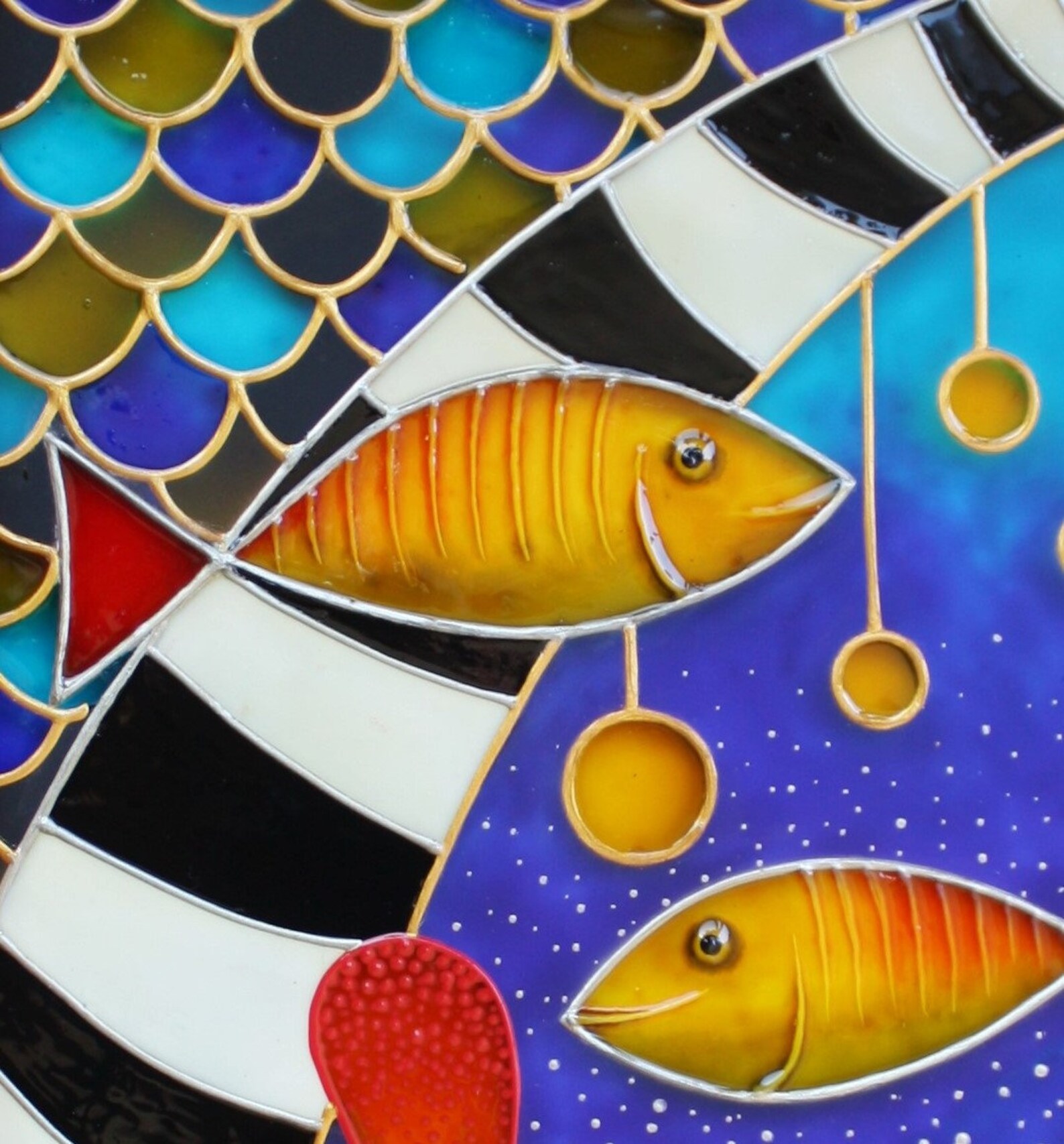 Fish Painted Glass Original Nautical Painting Seabed Art Etsy