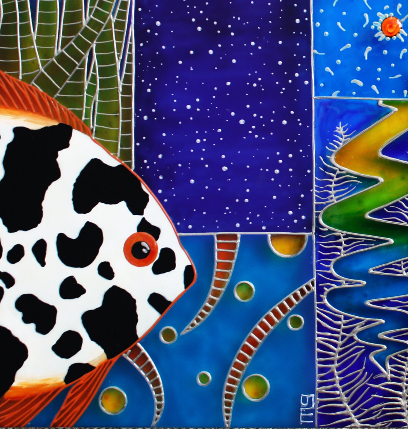 Fishes painted glass original nautical home decor fish couple Etsy