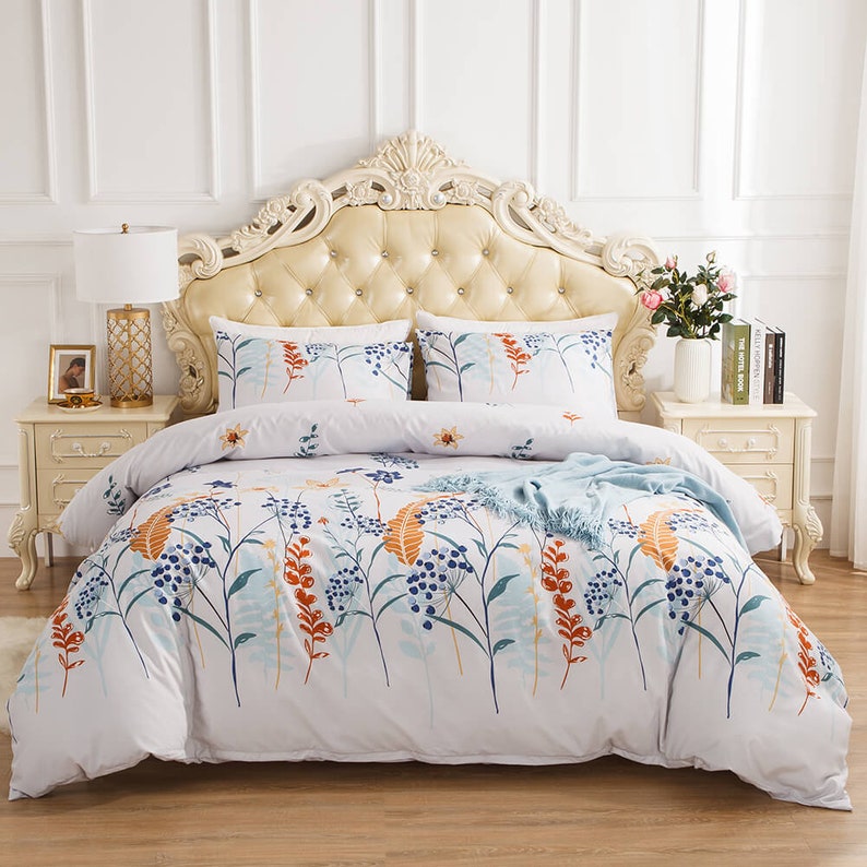 Light Pink Floral Duvet Cover Queen Twin King Bedding Set Etsy