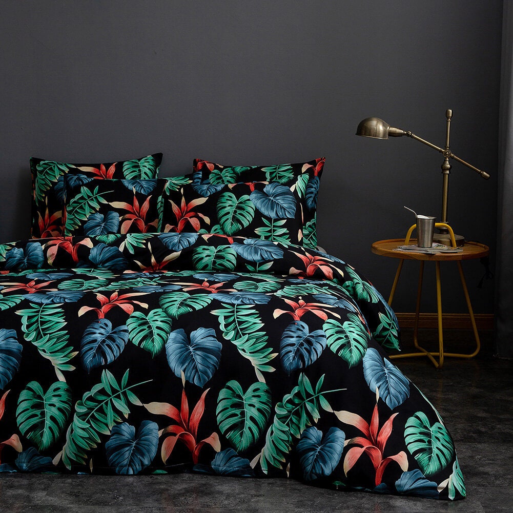 Tropical Bedding Rainforest Duvet Cover King Size Green Plant Etsy