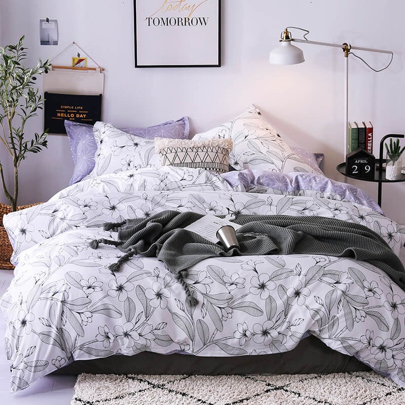 Blue Floral Duvet Cover Queen Twin Double Bedding Set Kids Teen Adult Single Duvet Covers Set Graceful Beddings Quilt Kits Comforter Sets