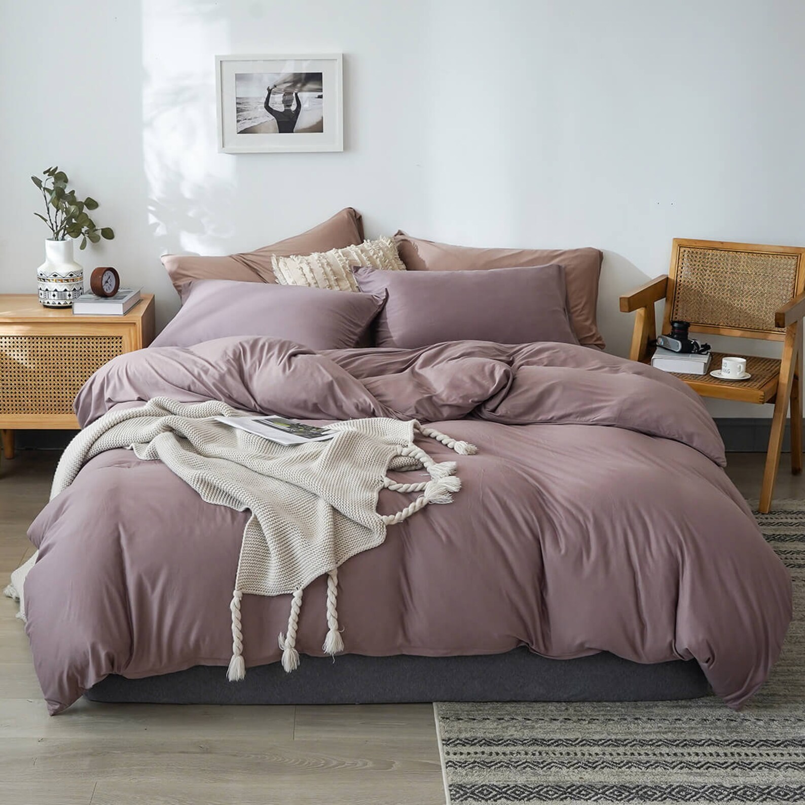 Purple Duvet Cover Set Knitted Solid Color Bedding Set Soft Etsy