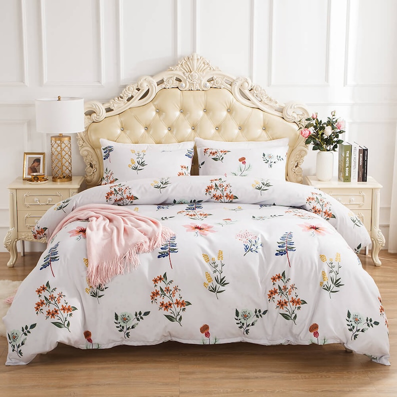 Light Pink Floral Duvet Cover Queen Twin King Bedding Set | Etsy