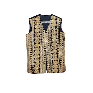 Afghan Traditional hand made Black Color Gold Embroidered waistcoat for men