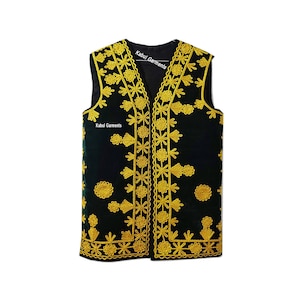 Afghan Traditional Waistcoat With Gold Embroidery Kuchi waistcoat for men