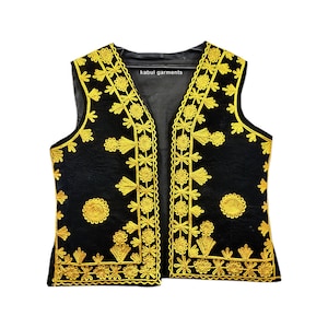 Afghan Traditional Waistcoat With Gold Embroidery Kuchi waistcoat for men