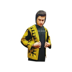 Stuning and Beautiful Afghan traditional hand made Gold embroidered waistcoat