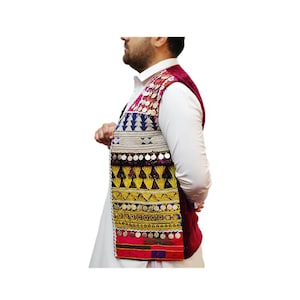 Vintage afghansk myntväst: Broderad flerfärgad väst