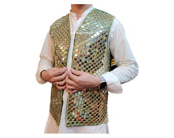 NEW Afghan traditional yellowish mirror work waistcoat