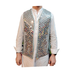 New Afghan traditional White mirror work waistcoat