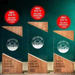 Personalised Wooden Acrylic RISE Trophy Award Personalized Bespoke Design Custom Modern Plaque Wood Running Unique Customize