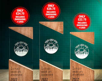 Personalised Wooden Acrylic RISE Trophy Award Personalized Bespoke Design Custom Modern Plaque Wood Running Unique Customize