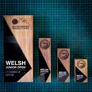 Personalised Wooden Trophy Obelisk Award Black Personalized Bespoke Custom Modern Plaque Wood Running Unique Small Medium Large Customize
