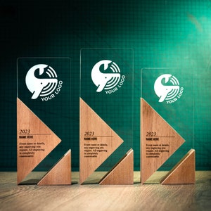 Personalised Wooden Acrylic APEX Trophy Award Personalized Bespoke Design Custom Modern Plaque Wood Running Unique Customize