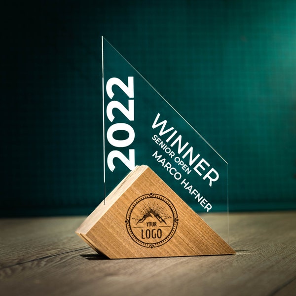 Gepersonaliseerde houten Eco Trophy Award JIB Gepersonaliseerd op maat gemaakt ontwerp Aangepaste moderne plaquette Hout Running Uniek Aanpassen Gerecycled