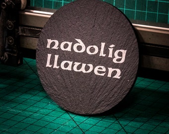 Welsh Slate Christmas Coaster Welsh Language Gift Xmas Nadolig Llawen Felt Back Christmas Idea