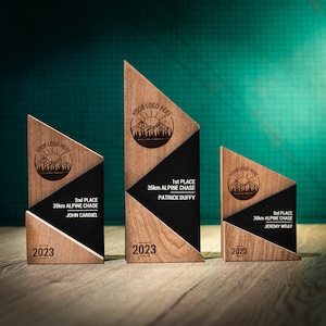 Wood and Slate PEAK Personalised Trophy Award Personalized Bespoke Design Custom Modern Plaque Wood Unique Small Medium Large Customize