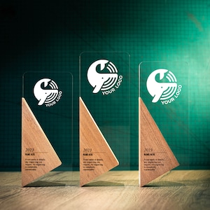 Personalised Wooden Acrylic ELEVATE Trophy Award Personalized Bespoke Design Custom Modern Plaque Wood Running Unique Customize