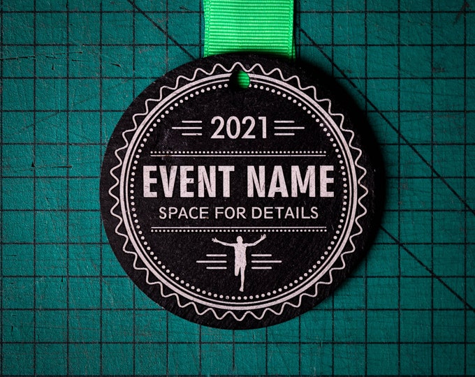 Personalised Welsh Slate Medal Design 12. Custom Medals Race Award Personalized Marathon 10k Run Virtual Cycle Football Swim Finisher Sports
