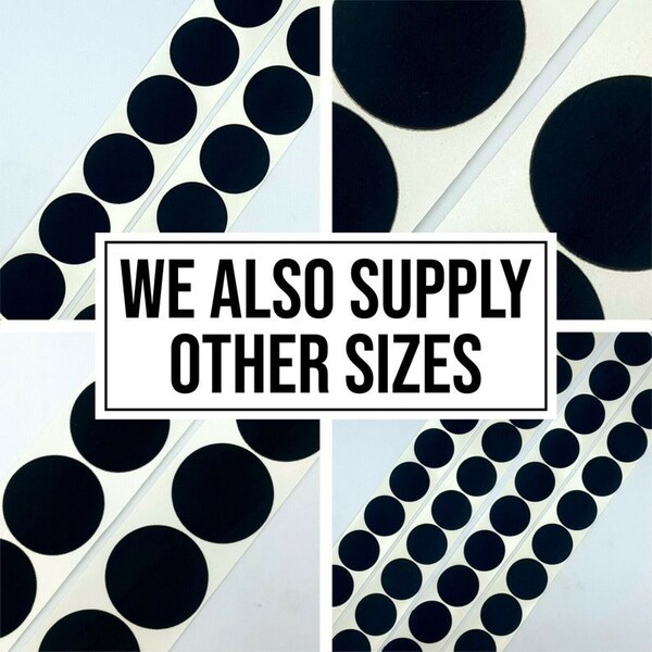 Black felt baise circles - 5mm to 125mm diameter - Adhesive sticky feltac felt flock backing circles pads. READ PERSONALISATION INSTRUCTIONS