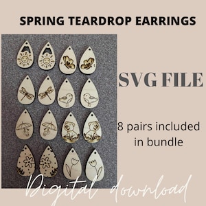 Spring Teardrop Earring file | 8 Designs | Laser cut file | SVG file | Glowforge