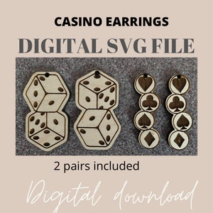 Casino Earring SVG files | Set of 2 | Dice Earrings | Card Suit Earrings