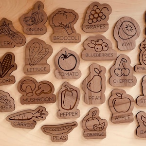 Obst und Gemüse Ausschnitt SVG-Datei | Perfekt für Magnete| Glowforge Ready | 23 Stück | Laser Cut Datei