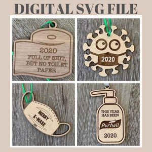 File SVG ornamento COVID / Set di 4 disegni / Glowforge SVG / Boss laser / 2020 Purhell / 2020 Toilet Paper / 2020 Germ / 2020 X-Mask