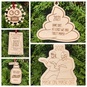 COVID Ornament SVG file | Set of 5 designs | Glowforge SVG | Aeon laser | 2021 Purhell | 2021 Germ | 2021 Mask | 2021 Gift Receipt