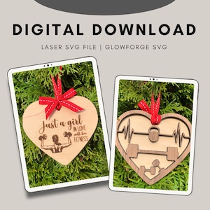 Fitness Ornament SVG file | Laser Cut File | Glowforge SVG | Aeon laser | Weight Lifting Ornament