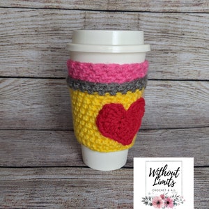 I Love Teaching Pencil Cup Cozy Crochet Pattern, Easy, Fast, Gift, Teacher, Gift, Pencil, heart, basket stuffer