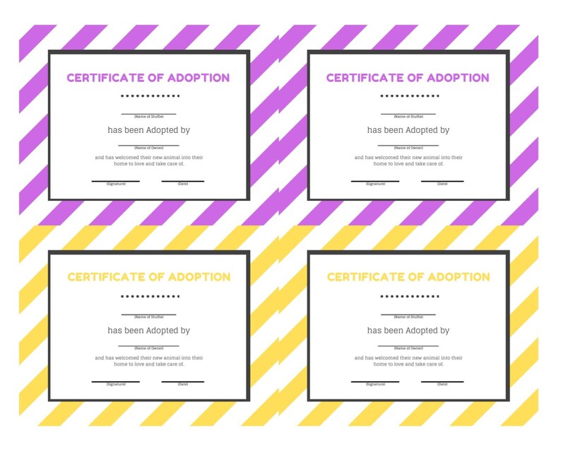 Adopt Signature Adoption Certificate for Handmade Plushies PDF Printable/custom Option ...