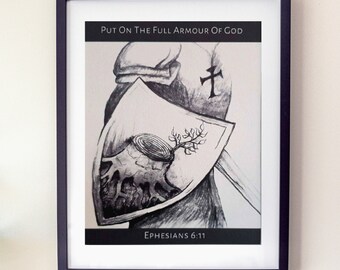 Estampado de la armadura de Dios, Efesios 6, Dibujo cristiano a tinta