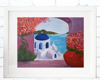 Impresión artística de Santorini, Grecia / Reproducción giclée de alta calidad