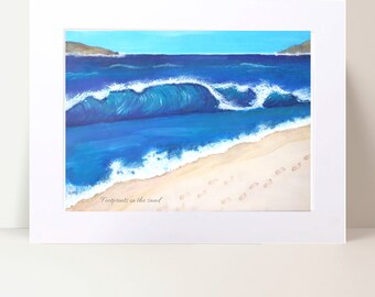 Impresión giclée de Huellas en la Arena, Arte Poético Cristiano