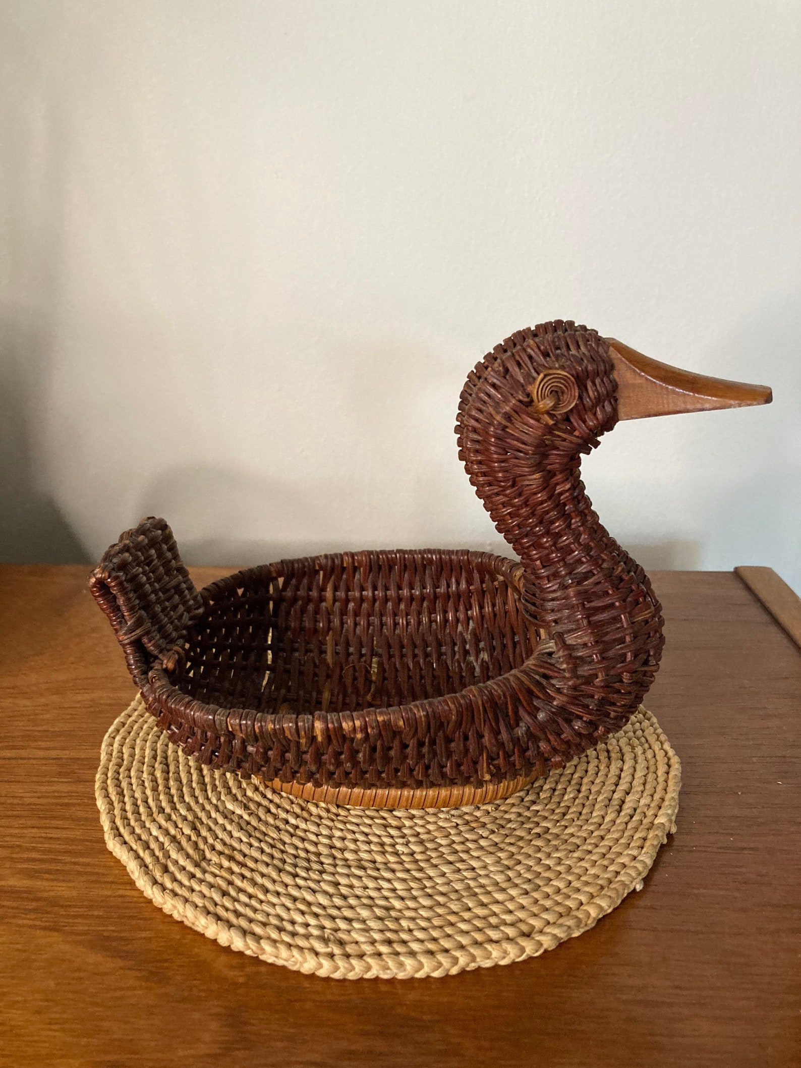 Vintage wicker duck basket Etsy