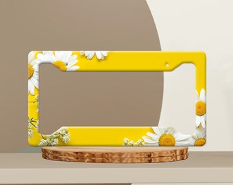 Yellow Daisy License Plate Frame, Vibrant Yellow Daisy Car Accessory Vehicle License Holder, Unique Gift for New Drivers