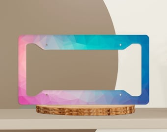 Trendy Low-Poly License Plate Frame, Cool Teal to Vibrant Pink Vehicle Decor License Holder, Unique Gift for New Drivers