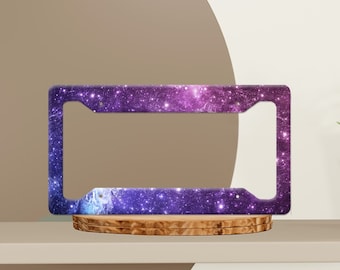 Galactic Stardust License Plate Frame, Dreamy Space Dust Purple Celestial Print, Vehicle Decoration, Perfect Gift for Stargazers