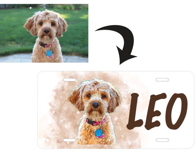 Personalized Pet License Plate, Custom Front Car Pet Portrait Plate