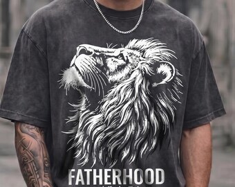 Comfort Colors® Lion of Judah Shirt for Dad, Christian Fathers Day Shirt, Lion Fatherhood Is Kingdom Work Tee, Religious Husband Gift