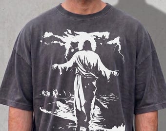 Comfort Colors® Christian Streetwear Shirt, Matthew 14 Bible Verse Tee, Jesus Walking On Water Tshirt, Halftone Graphic Religious Shirt
