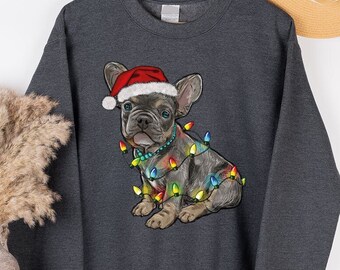 Christmas French Bulldog Sweatshirt for Dog Dad, Holiday French Bulldog Xmas Dog Dad Long Sleeve Shirt, Xmas Party Dog Hoodies for Dog Owner
