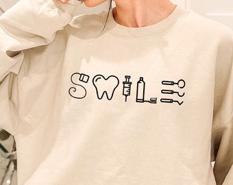 Sudaderas y suéteres dentales, sudadera de asistente dental, camiseta de manga larga para dentista, regalo de higienista dental, regalo para estudiantes de odontología, dientes con capucha