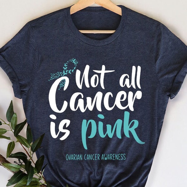 Ovarian Cancer Warrior Vneck Shirt, Awareness Graphic Tees, Ovarian Cancer Fighter Shirt, Ovarian Cancer Support Gift, Cancer Ribbon T-Shirt